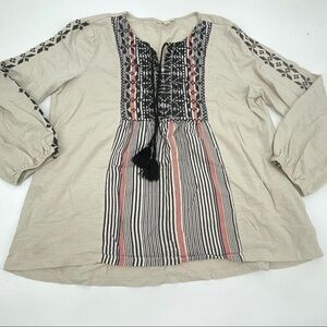 Style & Co. embroidered peasant blouse sz L